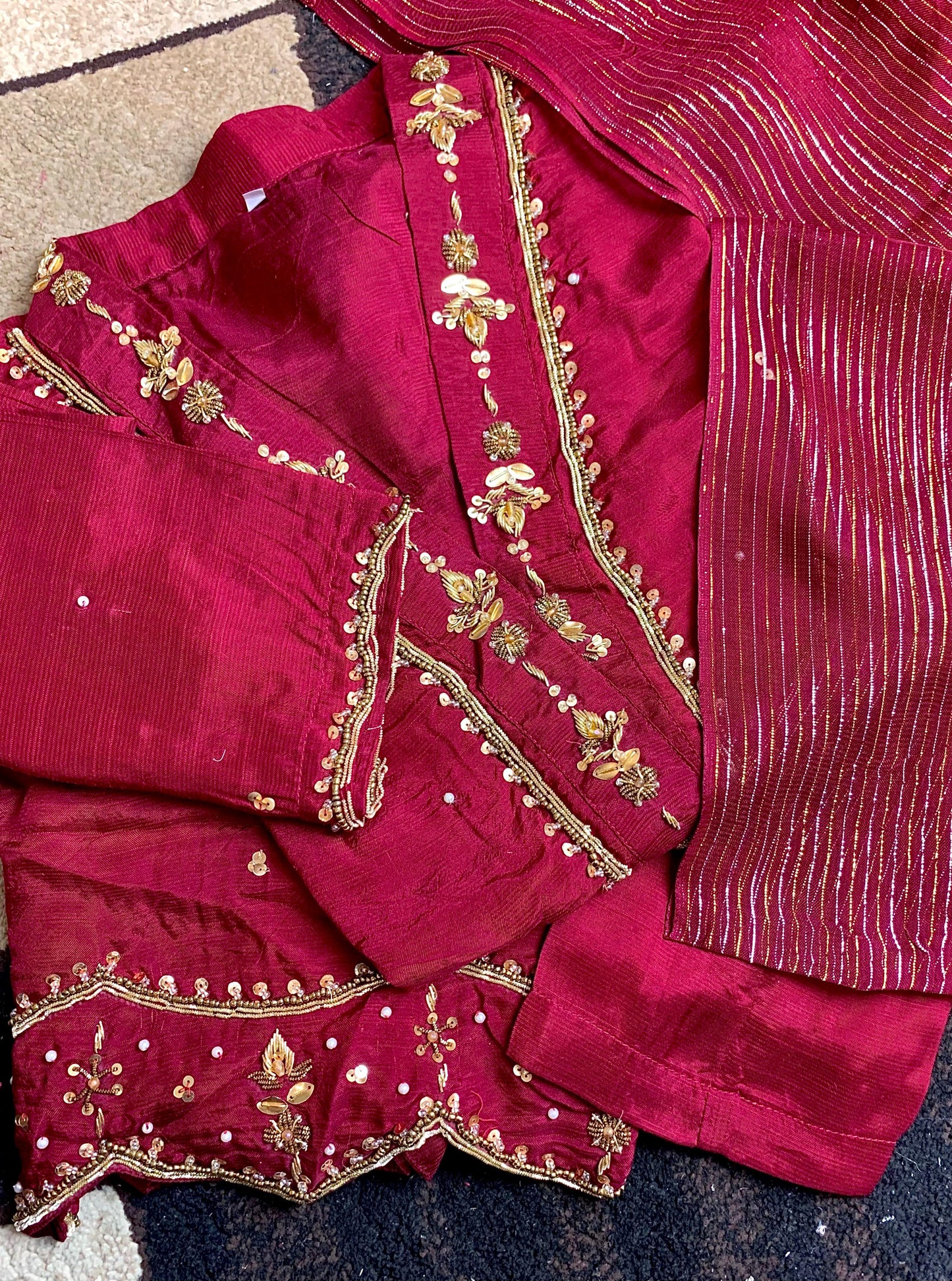 Red - Raw Silk 3pc Suit