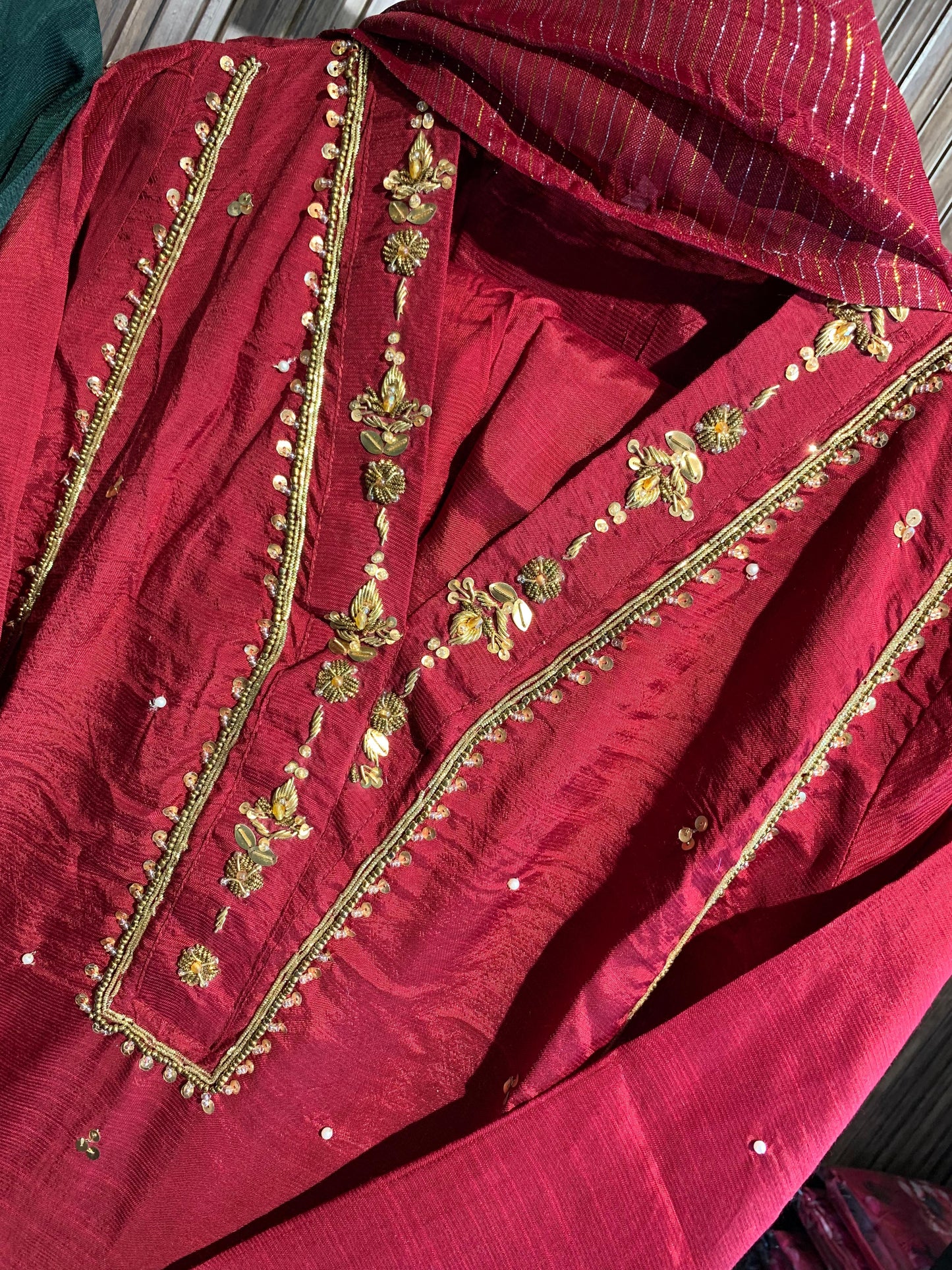 Red - Raw Silk 3pc Suit