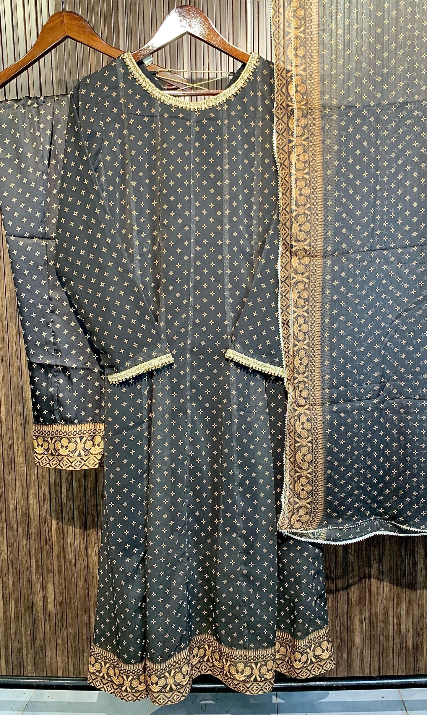 Black Gold- Georgette 3pc Maxi