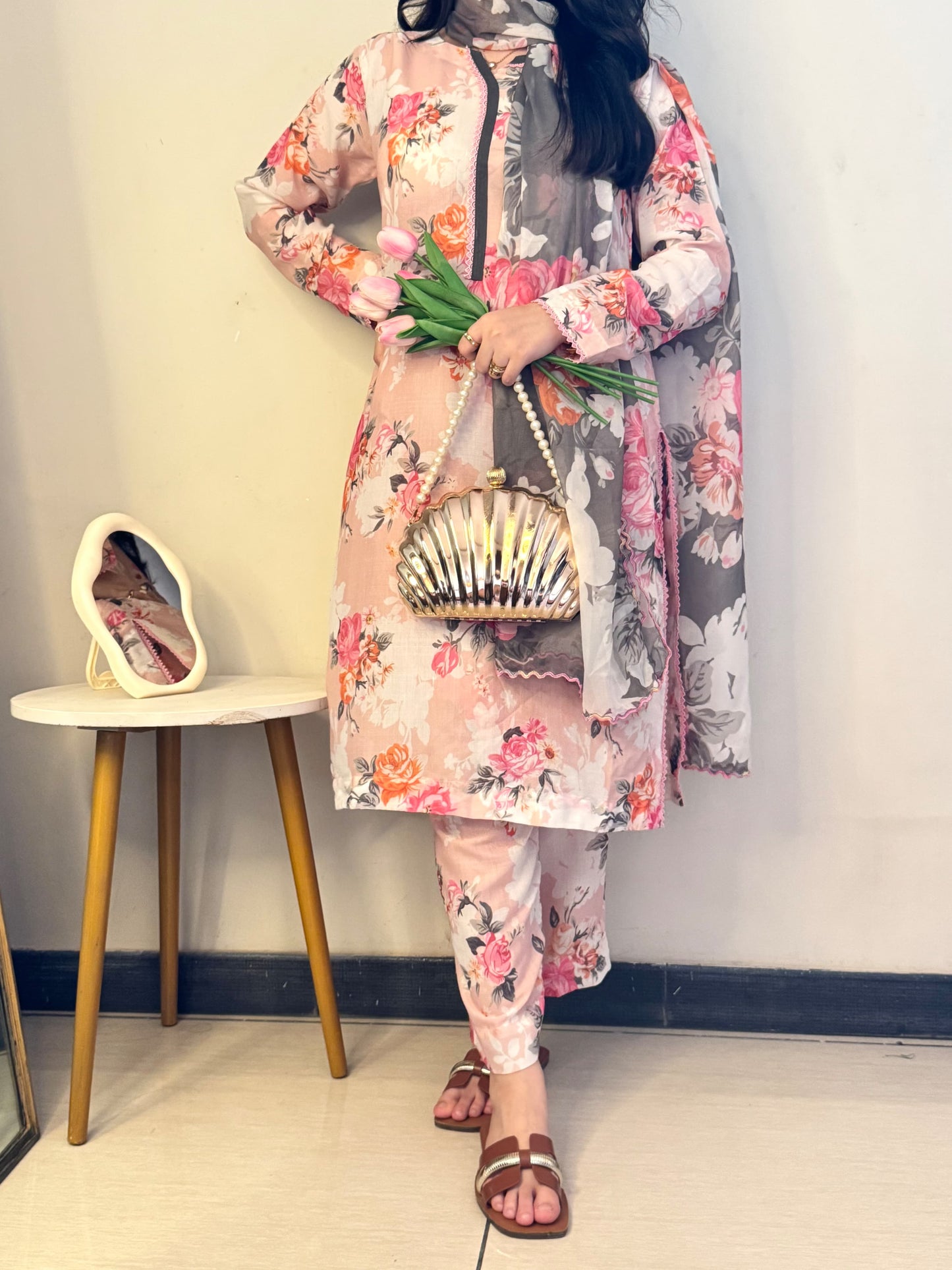Swiss lawn shirt and trouser Silk dupatta 3pcs Suit