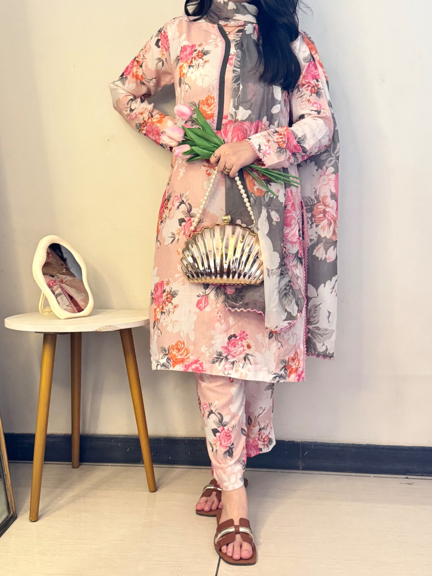 Swiss lawn shirt and trouser Silk dupatta 3pcs Suit