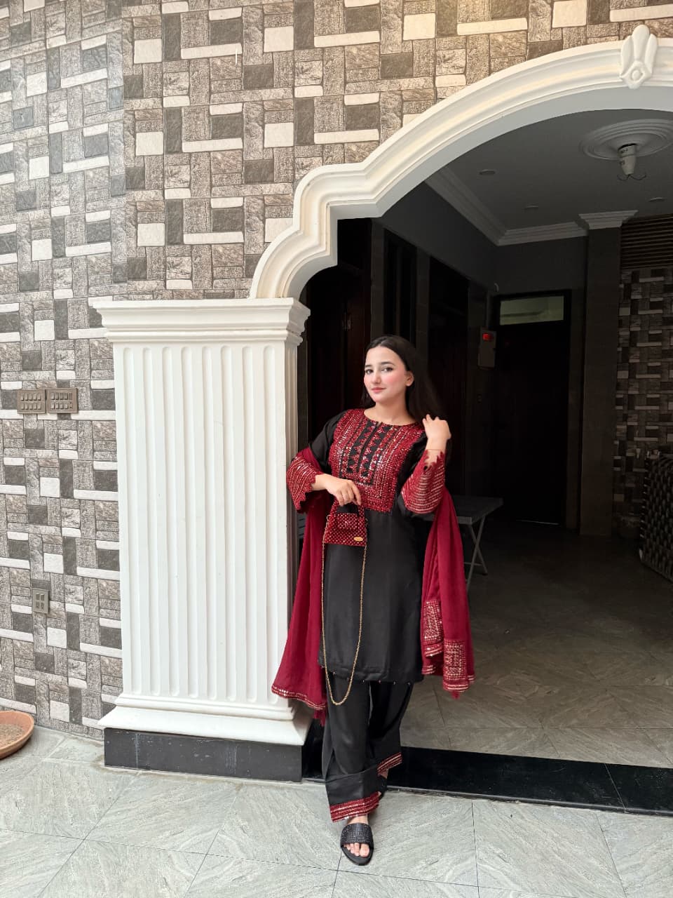 Exclusive Raw Silk Cut Work 3pc Suit ( BLACK )