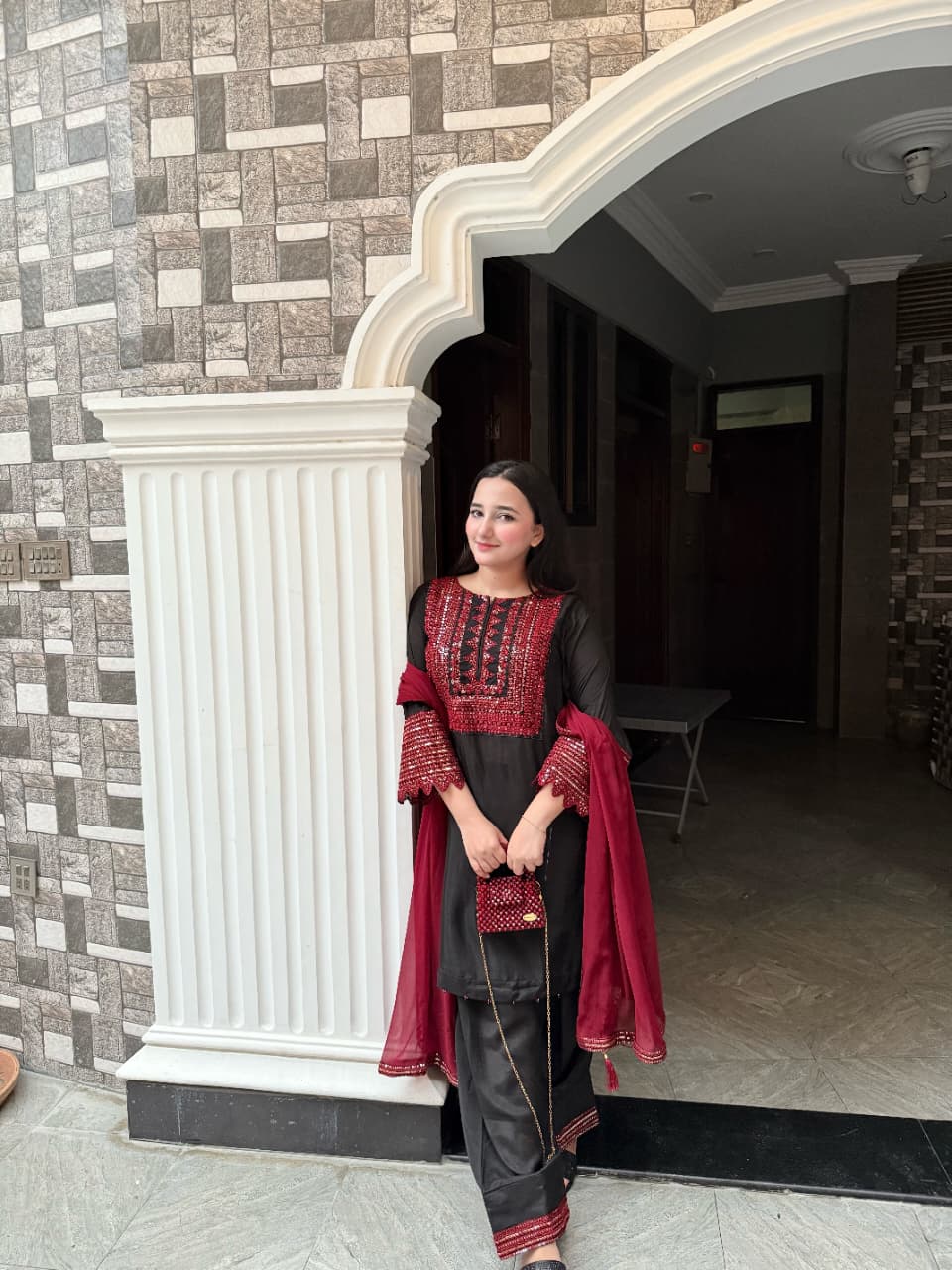 Exclusive Raw Silk Cut Work 3pc Suit ( BLACK )