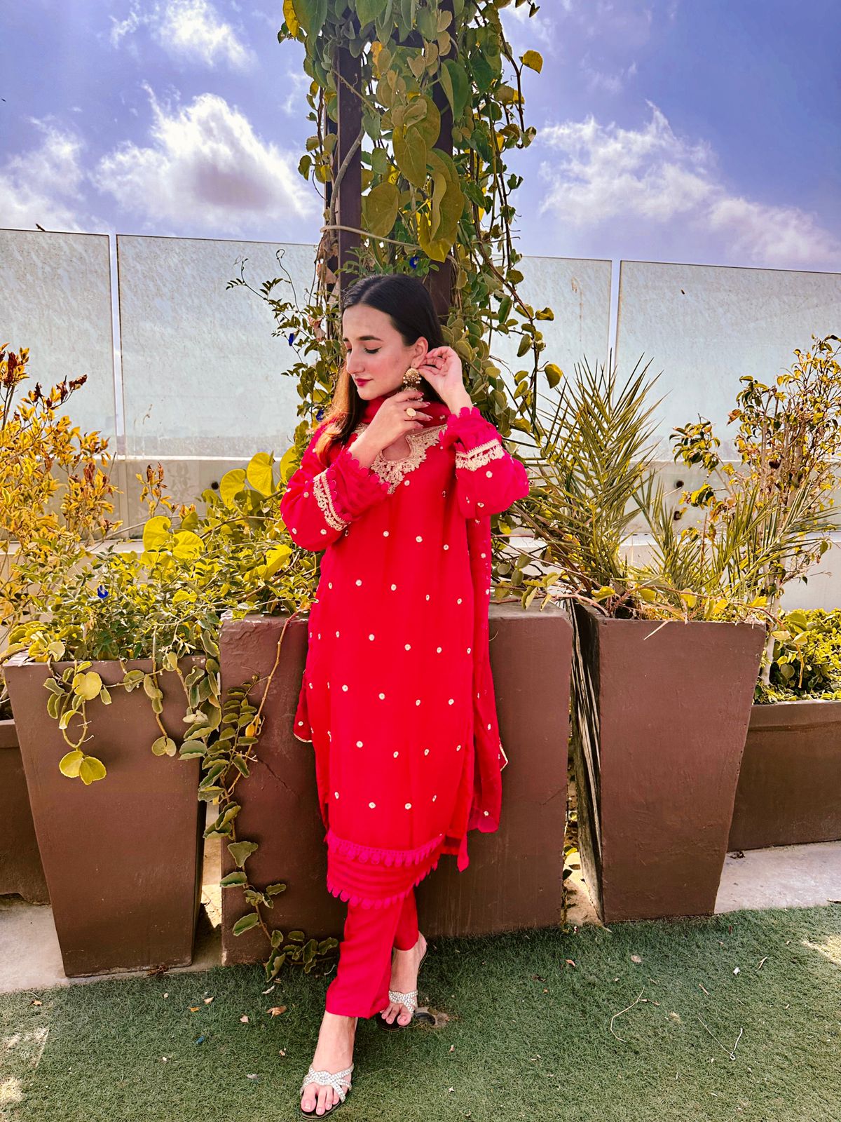 LA RED CHIFFON 3PC SUIT