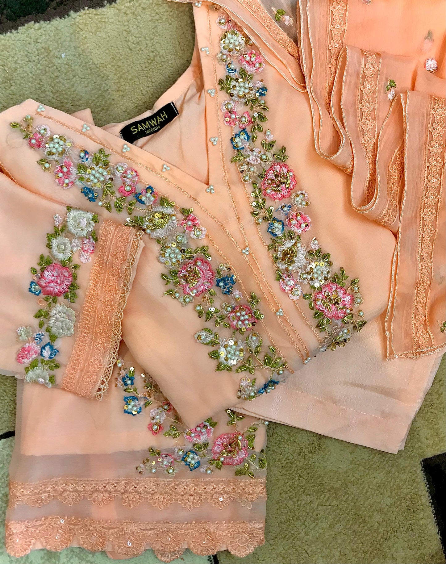 CHIFFON 3PC SUIT(Eshaal Peach)