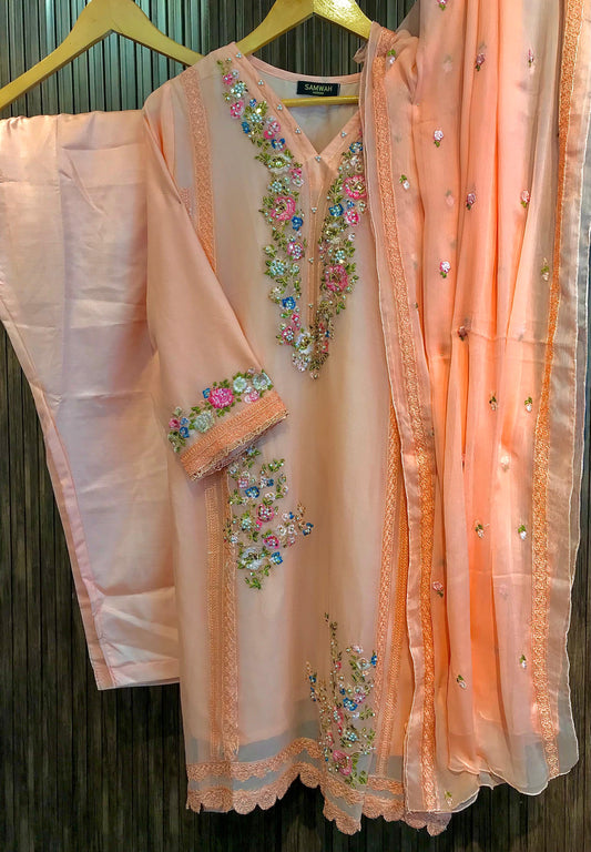 CHIFFON 3PC SUIT(Eshaal Peach)