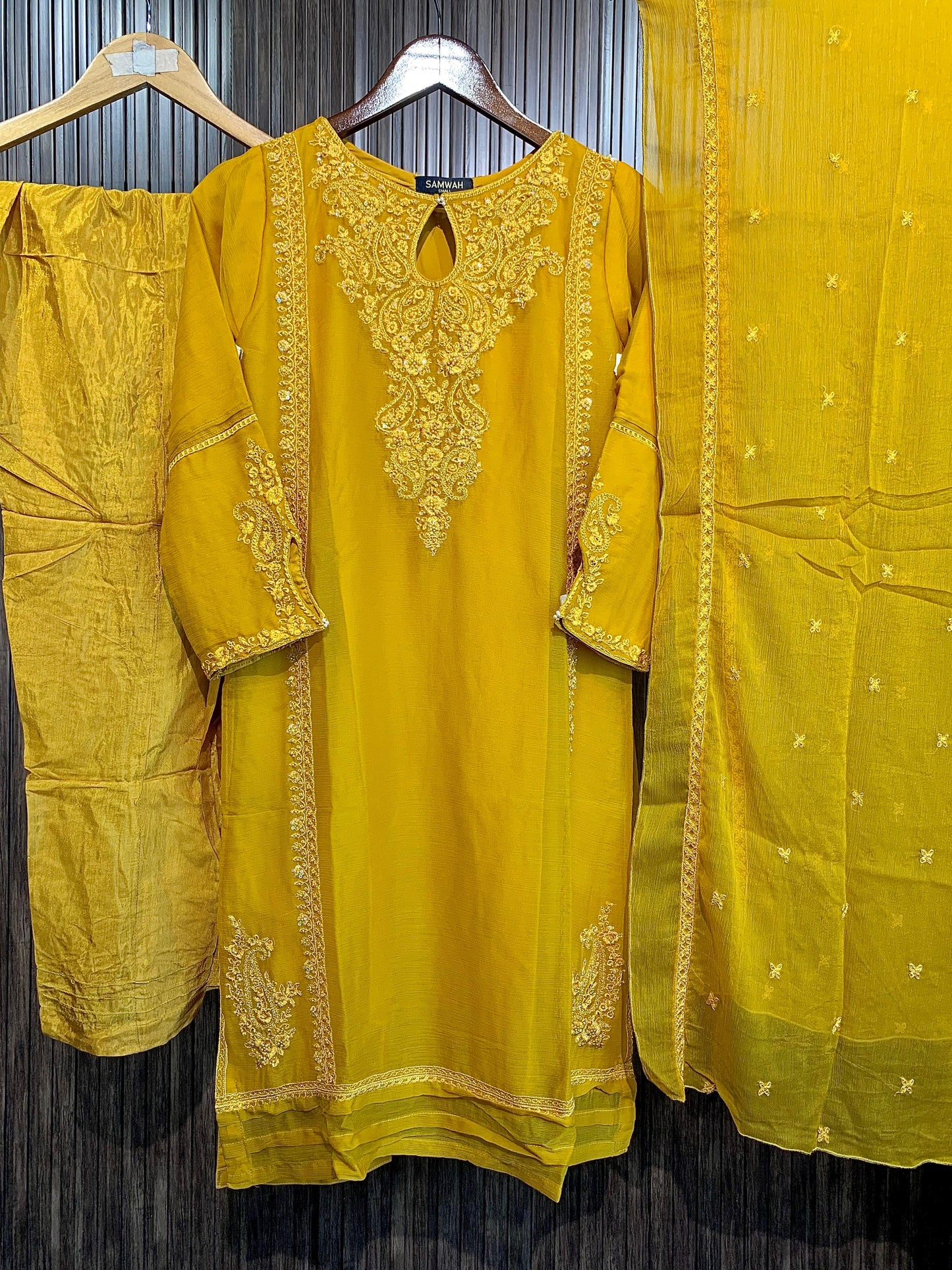 NS YELLOW CHIFFON 3PC SUIT