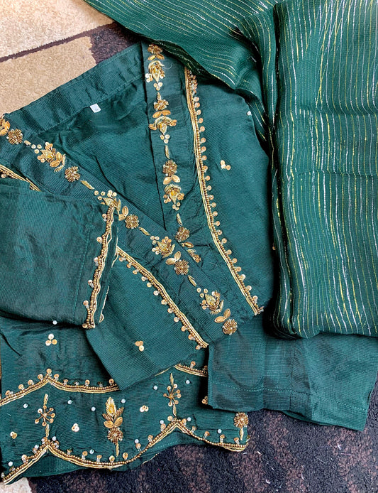 Green - Raw Silk 3pc Suit