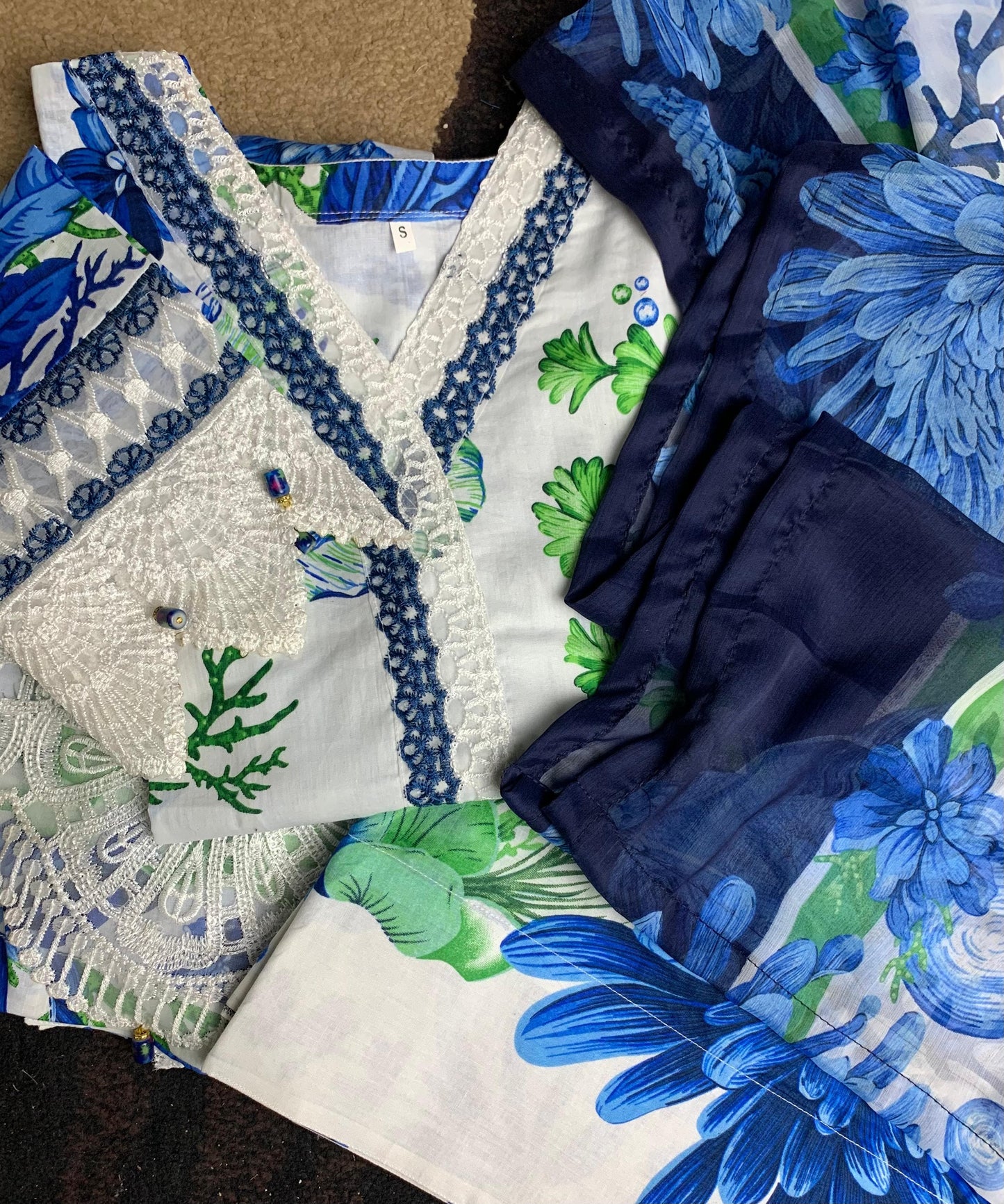 Blue- Farachi Lawn 3- Piece Suit