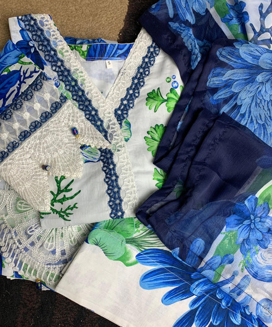 Blue- Farachi Lawn 3- Piece Suit