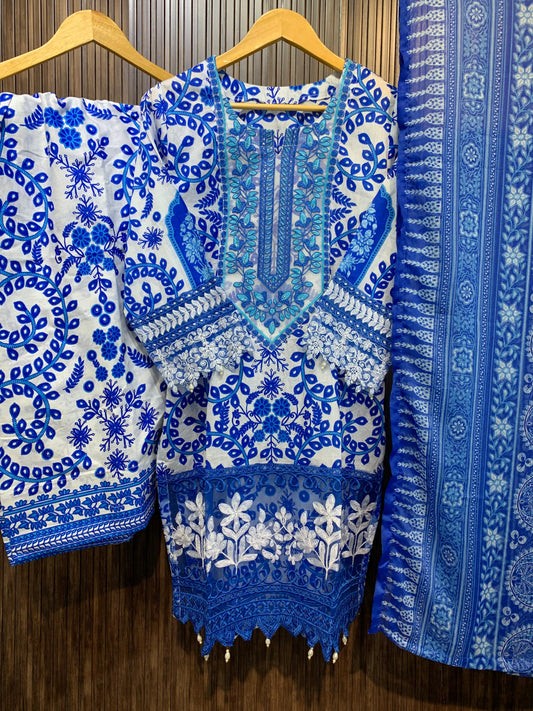 Dark Blue- Farachi Lawn 3- Piece Suit