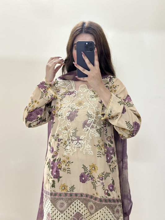 Swiss Lawn 3pc Suit Chiffon Dupatta