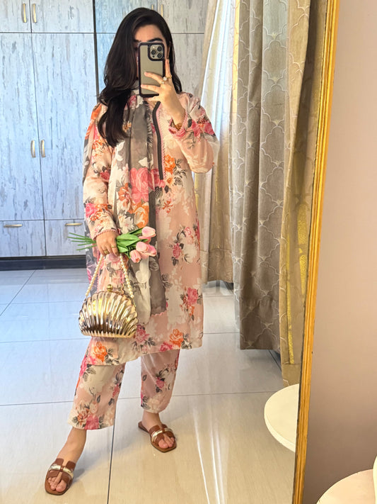 Swiss lawn shirt and trouser Silk dupatta 3pcs Suit