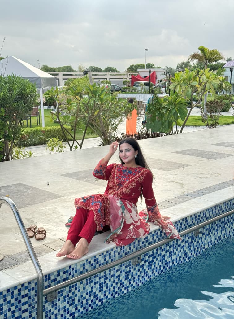 Fully Embroidered & Cut Work Cotton Lawn 3pc Suit ( RED )