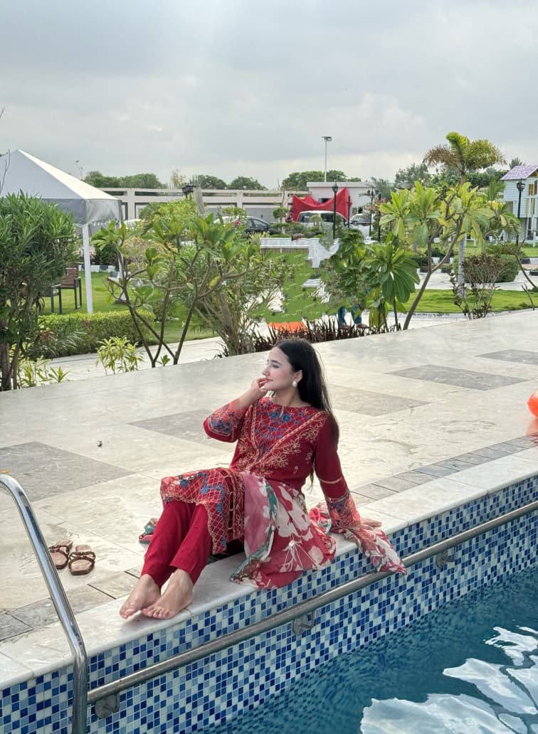 Fully Embroidered & Cut Work Cotton Lawn 3pc Suit ( RED )