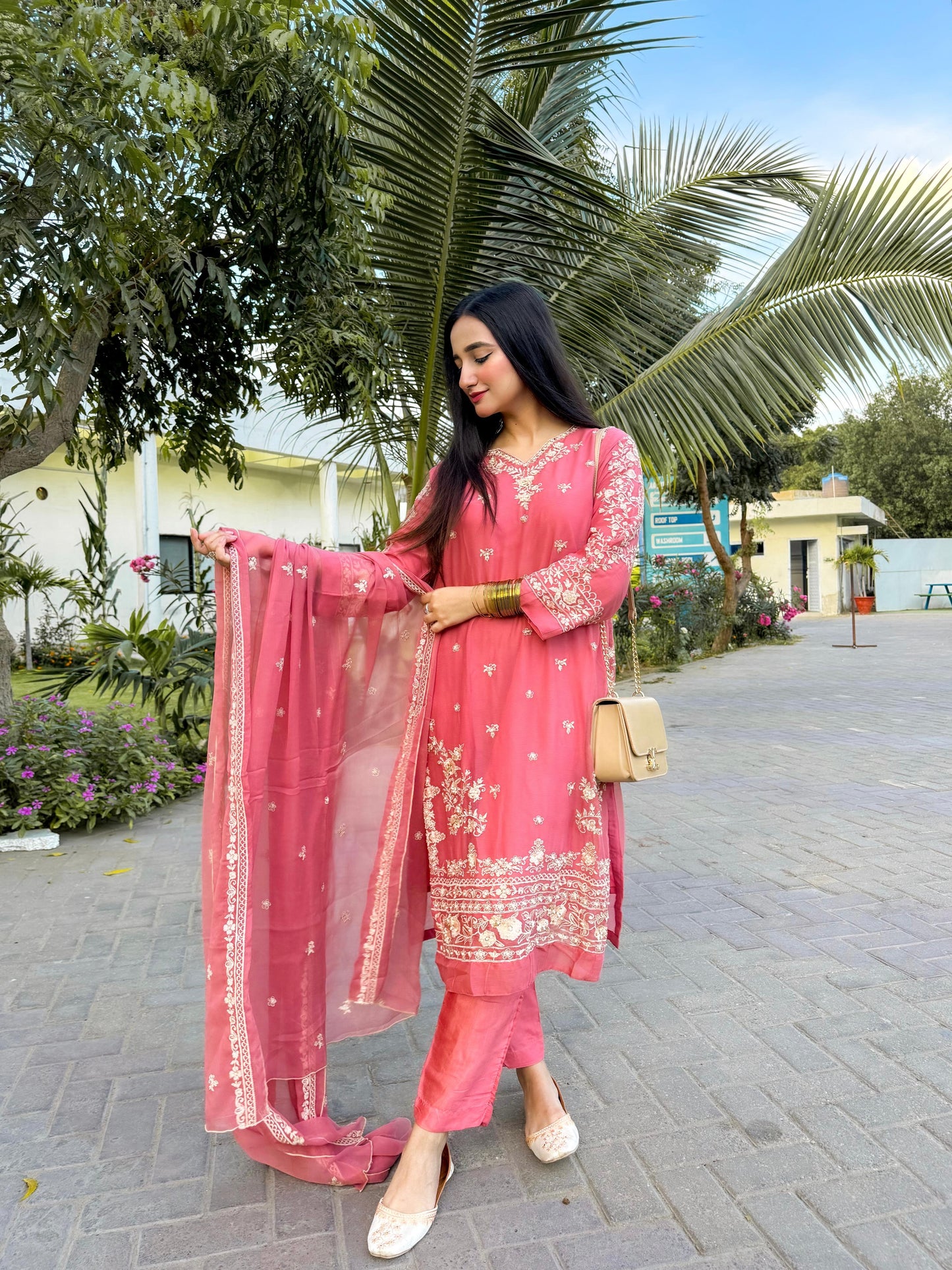 PINK Chiffon 3PCS SUIT-AB