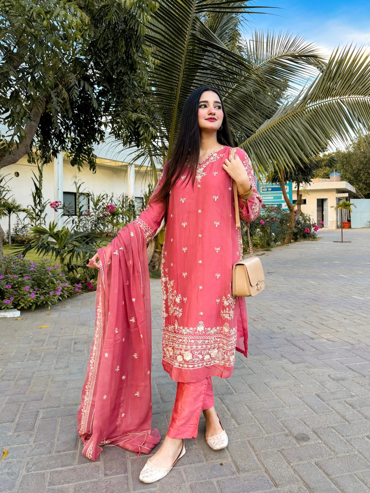 PINK Chiffon 3PCS SUIT-AB