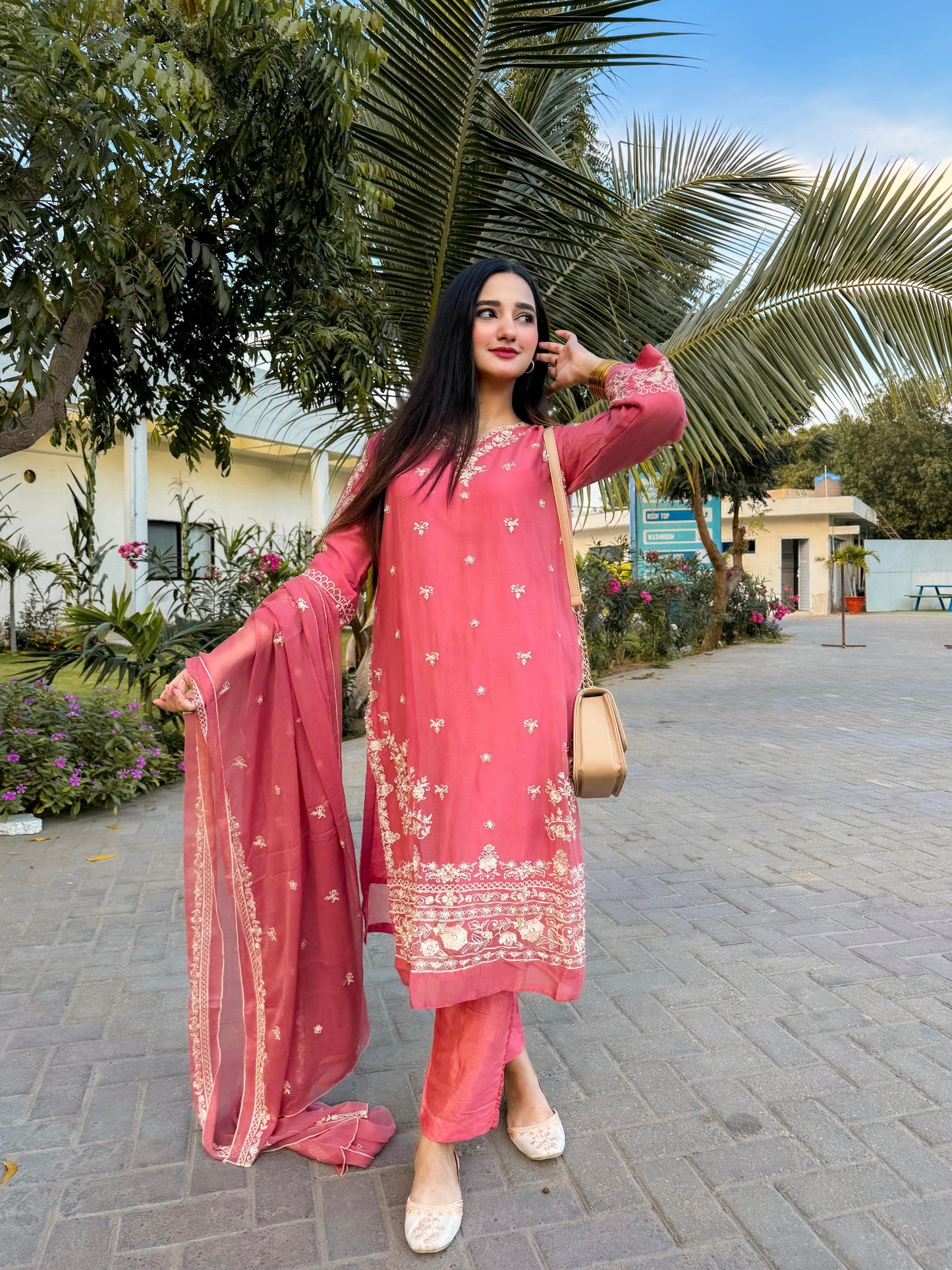 PINK Chiffon 3PCS SUIT-AB