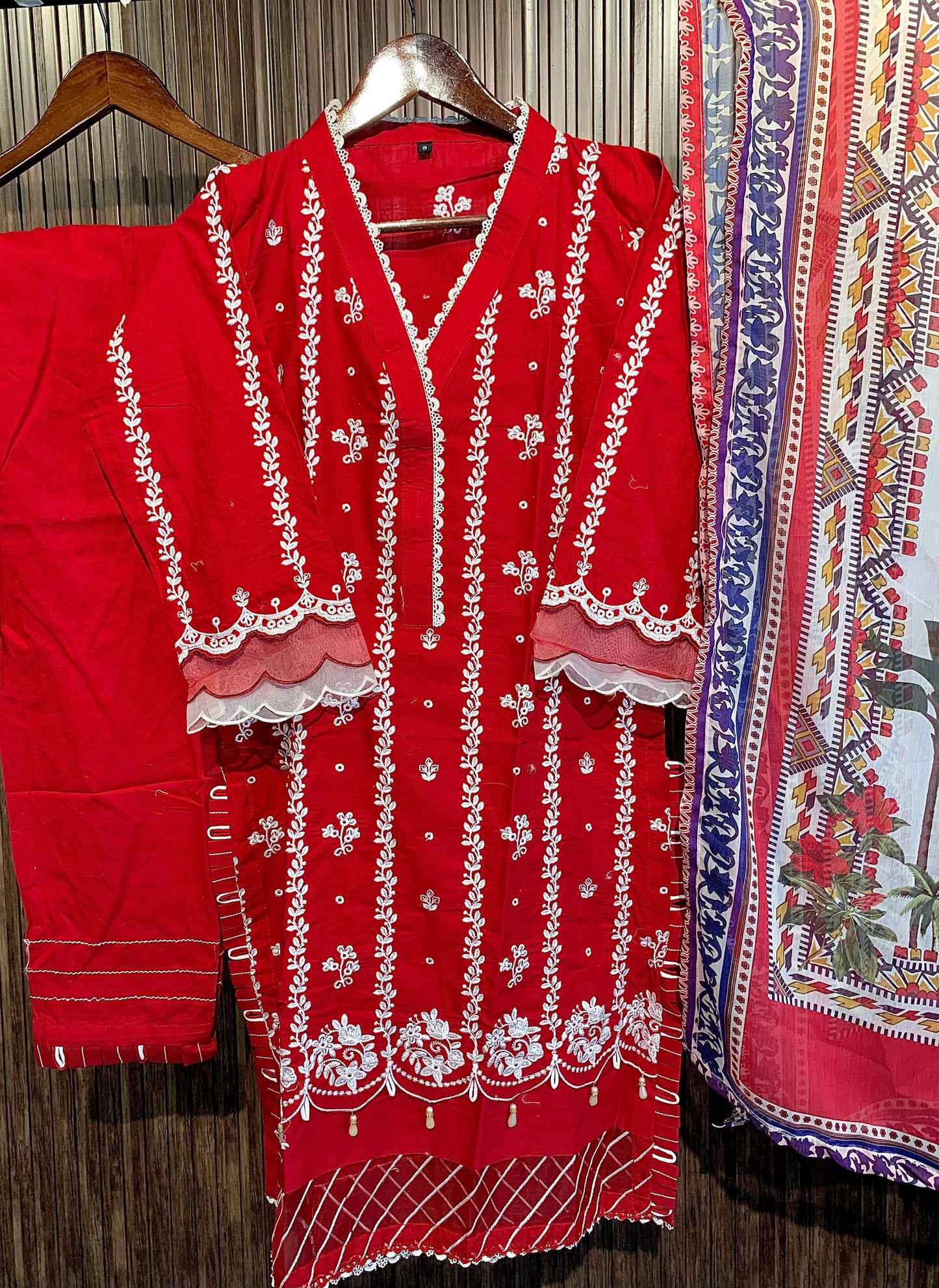 Red - Embroidered Lawn 3 - Piece Suit