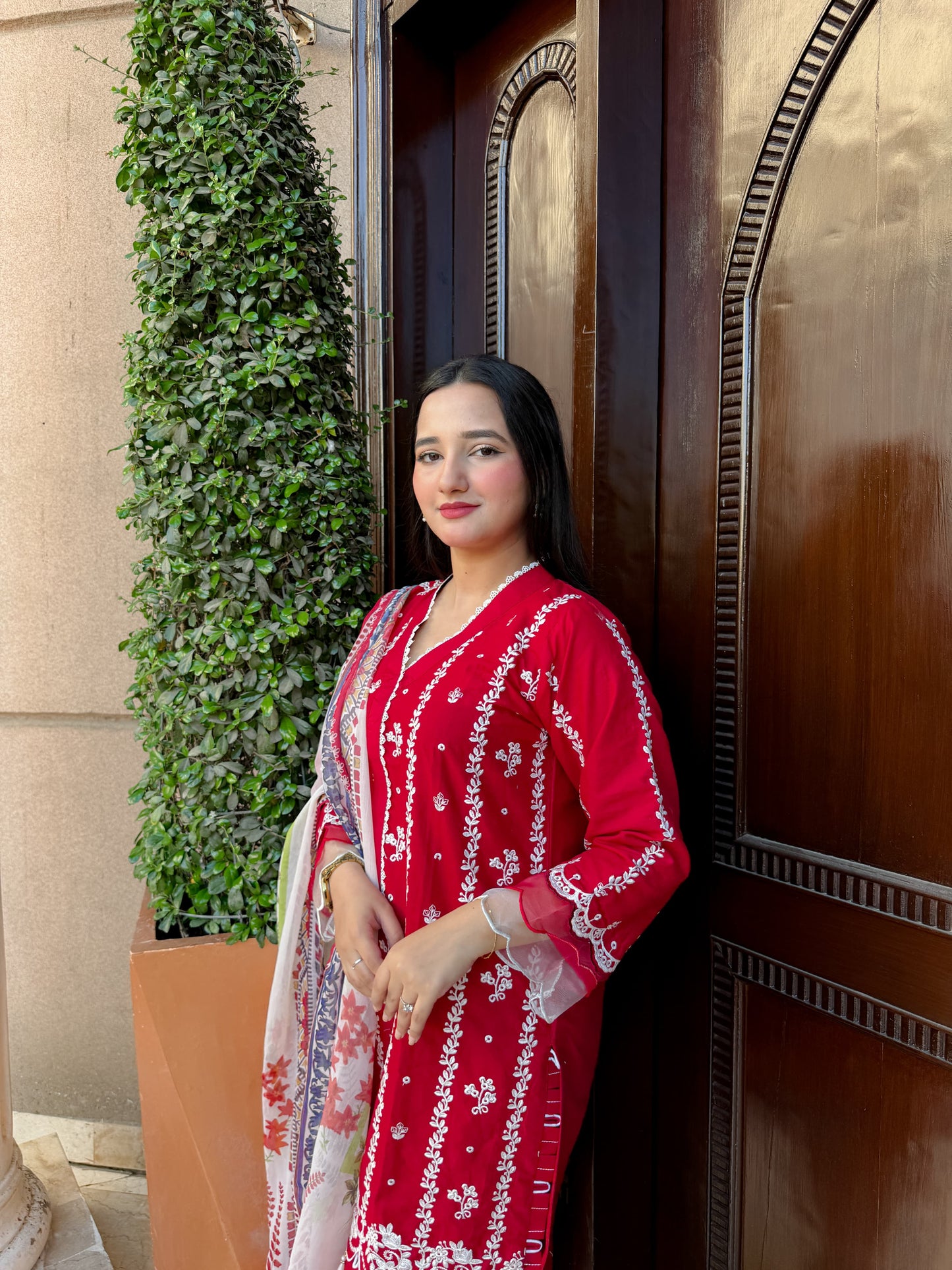 Red - Embroidered Lawn 3 - Piece Suit