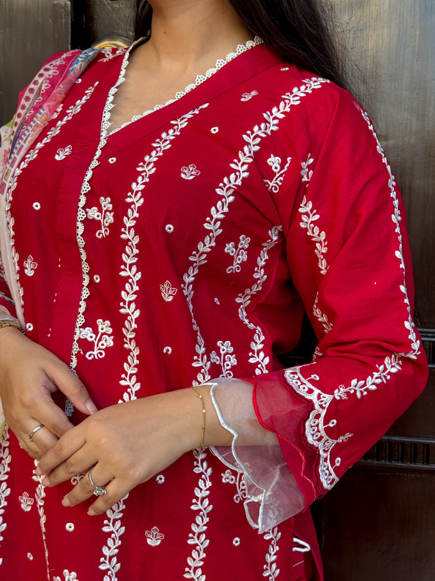 Red - Embroidered Lawn 3 - Piece Suit