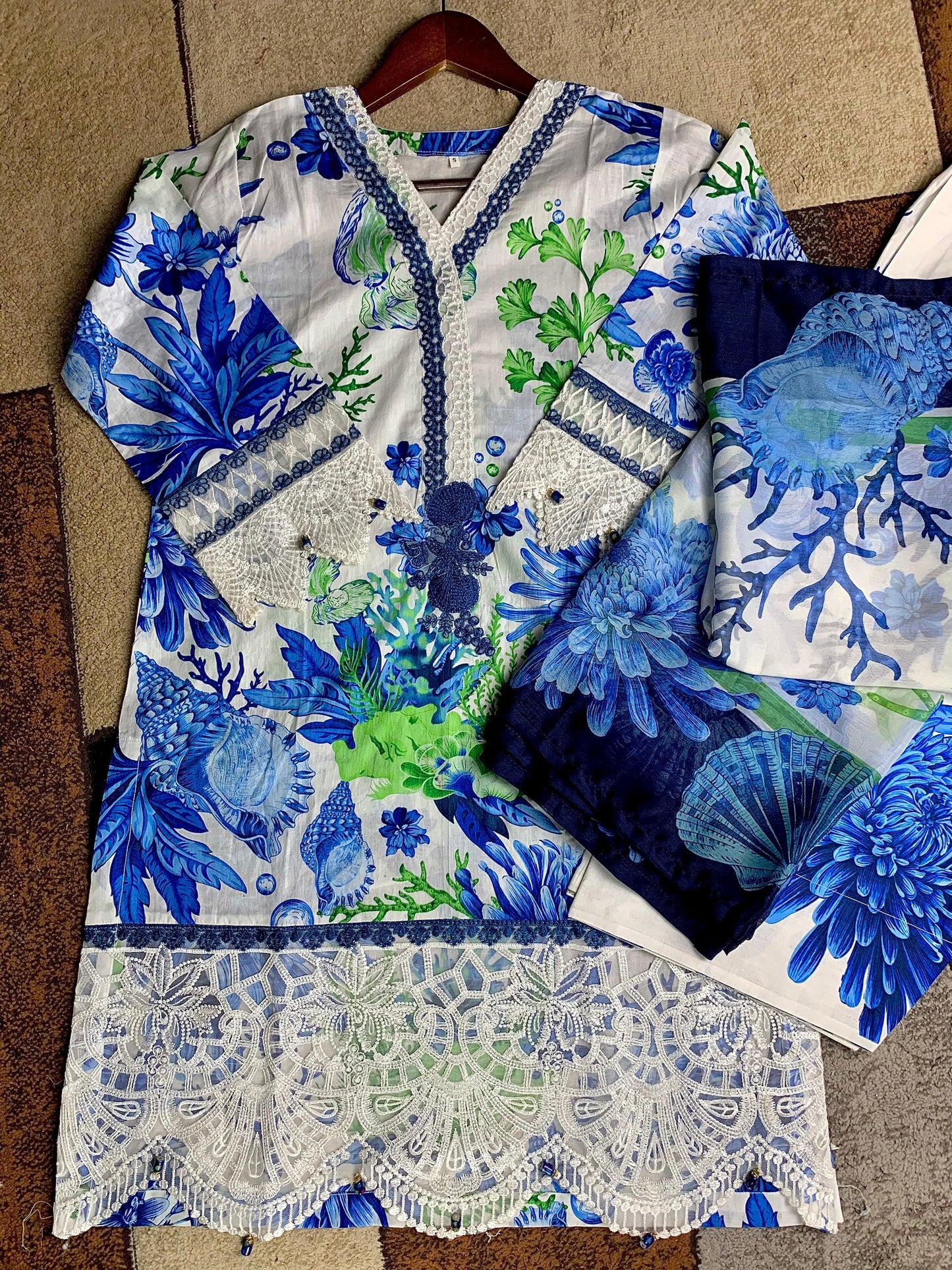 Blue- Farachi Lawn 3- Piece Suit