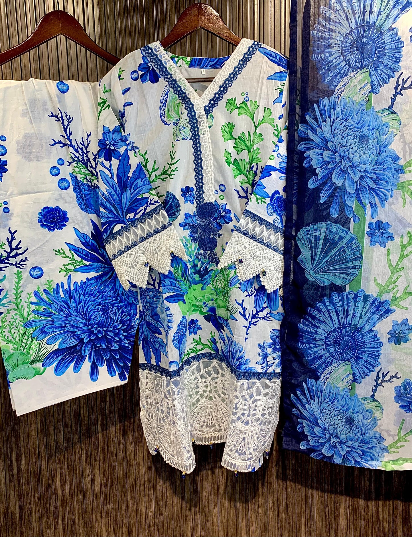 Blue- Farachi Lawn 3- Piece Suit